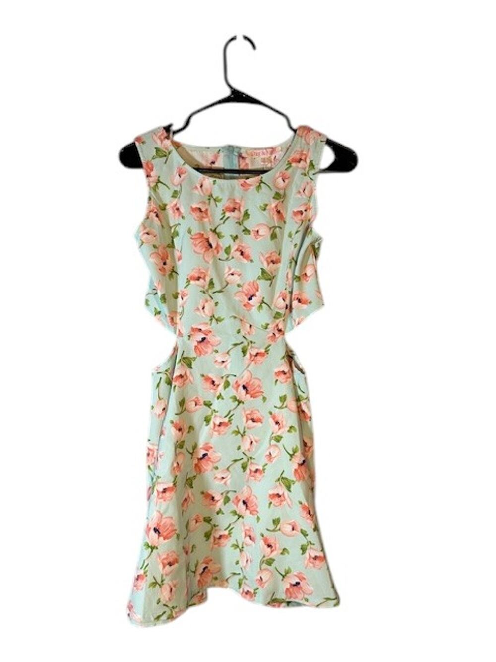 Day & Night Baby Blue Pink Floral Cut Out Sleeveless Dress Women Sz Med